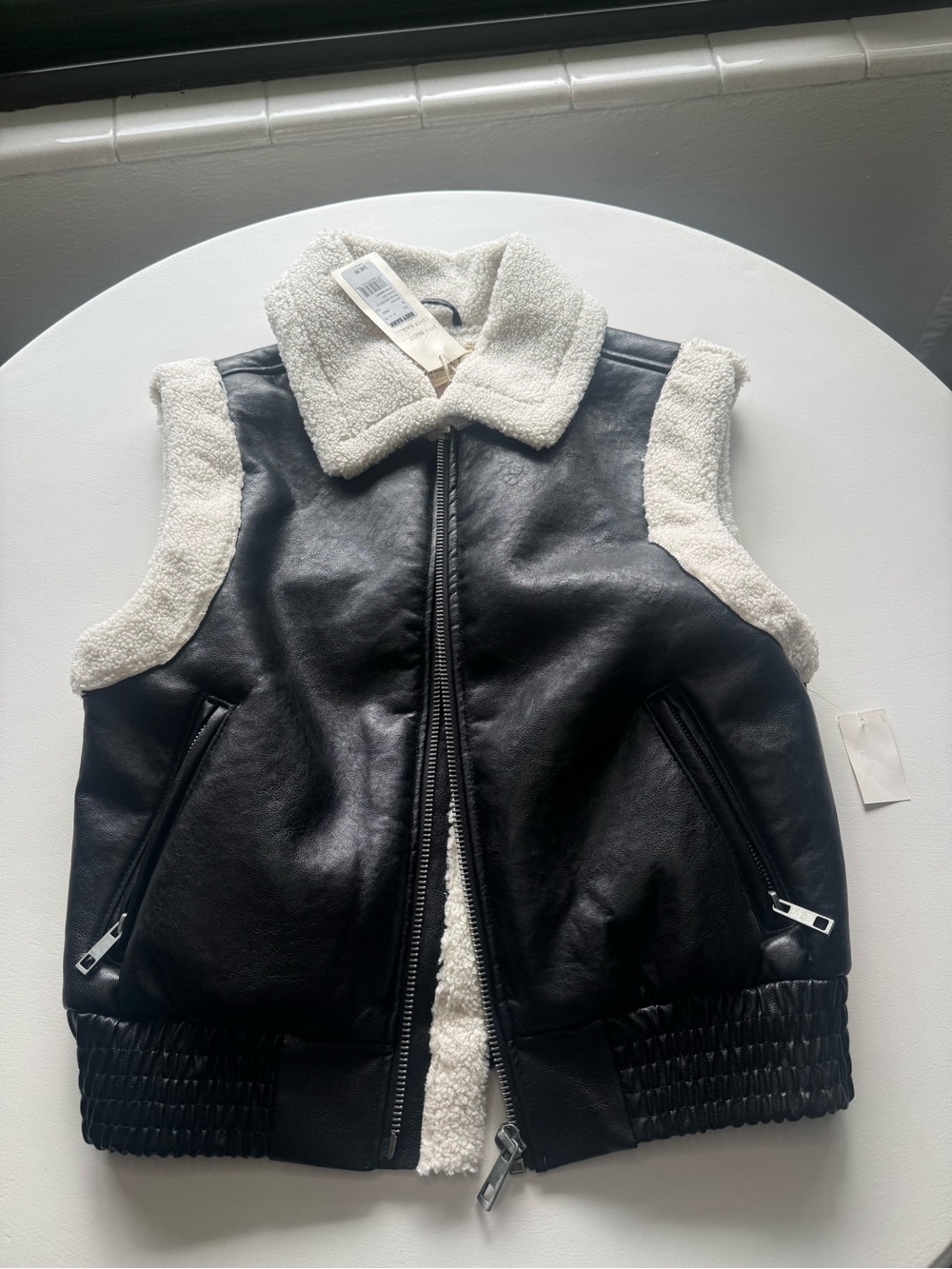 BOOT BARN Women's Black Faux Leather Sherpa-Trim Vest with Cream Collar - Picture 2 of 12